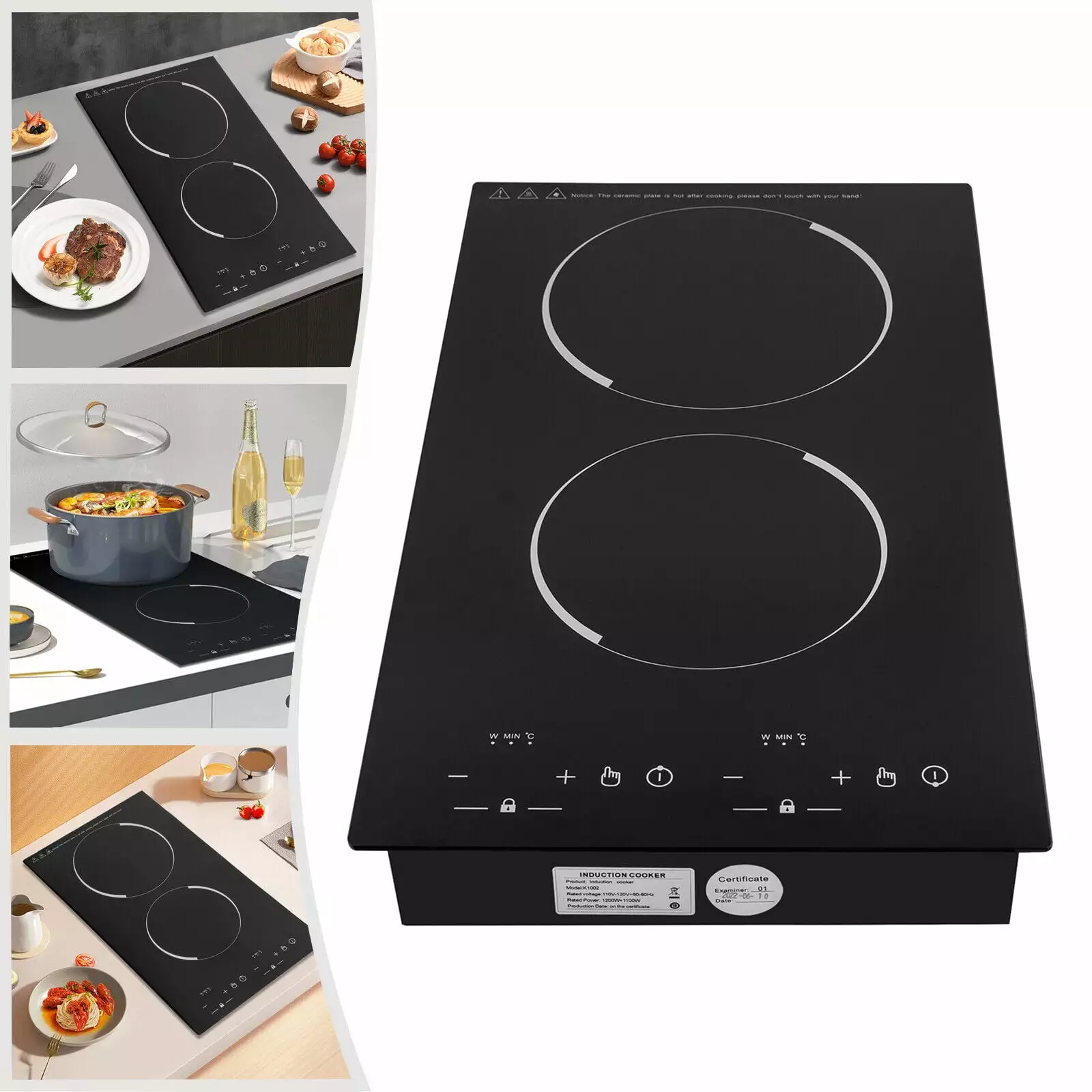 Miumaeov Double Induction Cooktop 1200W+1100W Electric Cooktop with 2 Burner Portable Induction Cooker Stove Top with 9 Temperature. 2 Hour Timer. Safety Lock