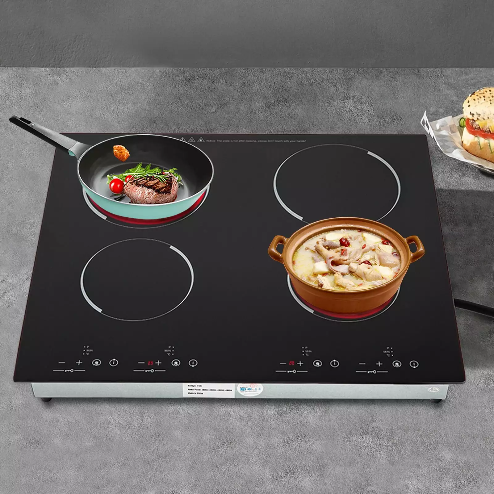 Miumaeov Electric 3000W Ceramic Cooktop Built-In Sensor Touch-Control with 9 Heating Levels One-piece Panel Electric Cooktop 4 Burners Ceramic Glass Stove Top