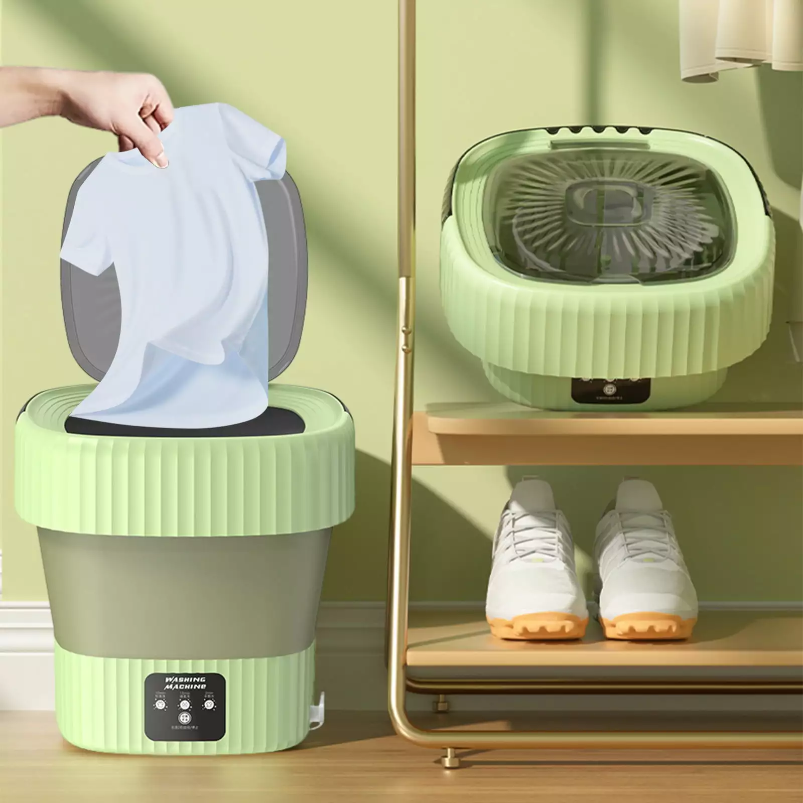 Mrmaere Portable Washing Machine Foldable Mini Washing Machine. Small Washing Machine for Underwear. Baby Clothes. Suitable for Apartments. Dormitories. Camping. Travel Green