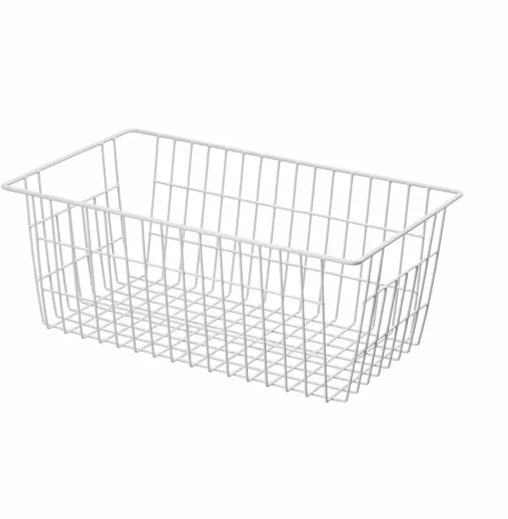 NOGIS 1 Pack Wire Storage Baskets. Large Farmhouse Metal Freezer Basket Storage Organizer Bins with Handles for Kitchen Cabinets. Pantry. Closets. Bedrooms. Bathrooms (White Large)