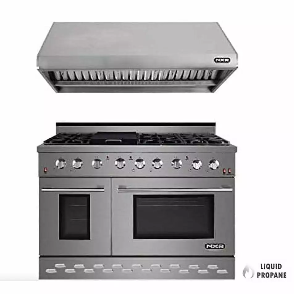 NXR 48 Stainless Steel Propane Gas Range with 7.2 cu. ft. Convection Oven & Under Cabinet Hood Bundle SC4811LP RH4801