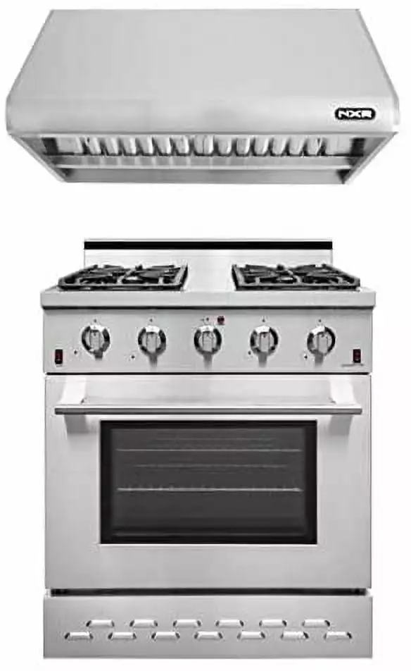 NXR SC3055 30 Natural Gas Range & RH3001 Under Cabinet Hood Bundle. Stainless Steel