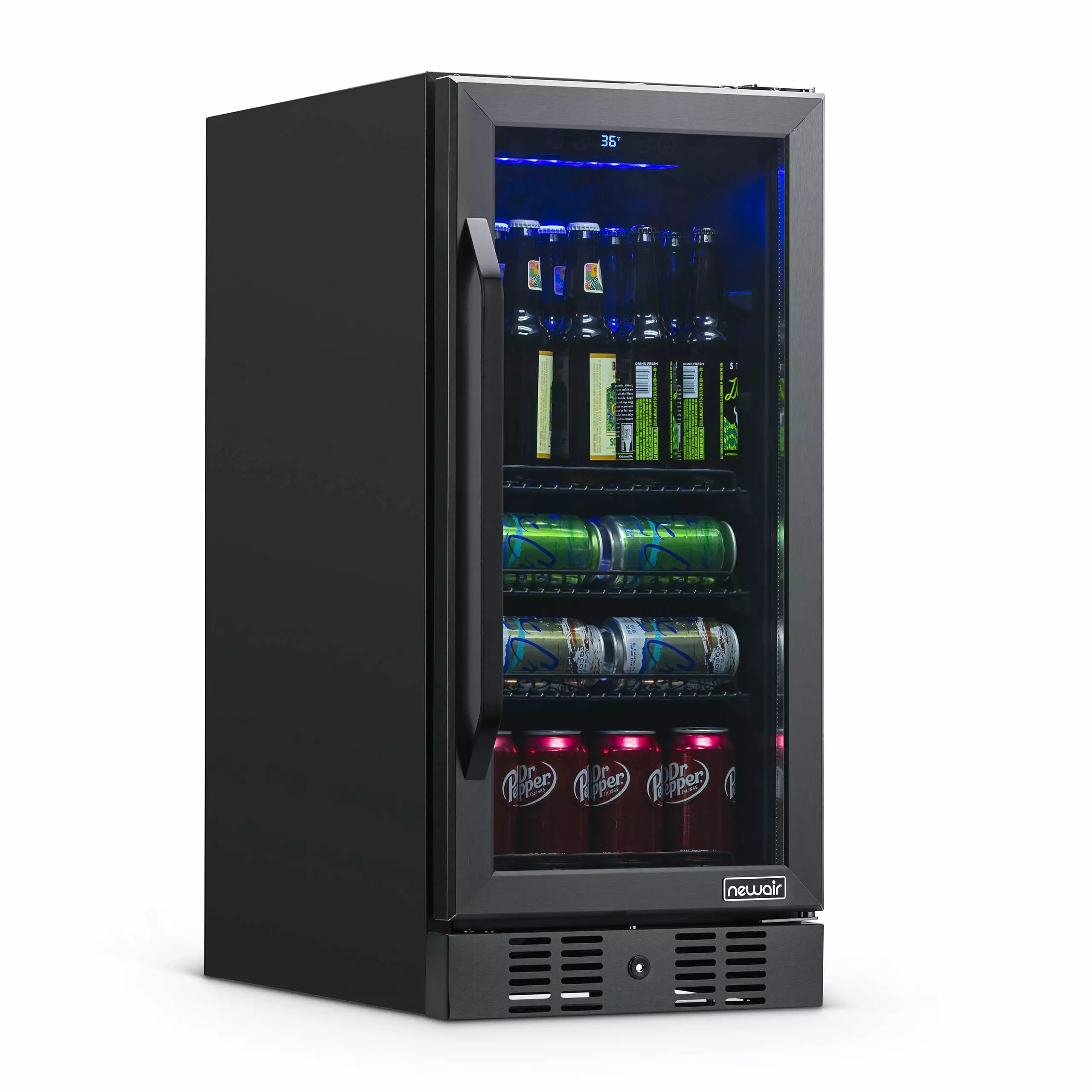 NewAir 15 Built-in 96 Can Beverage Fridge with Precision Temperature Controls and Adjustable Shelves - Black Stainless Steel