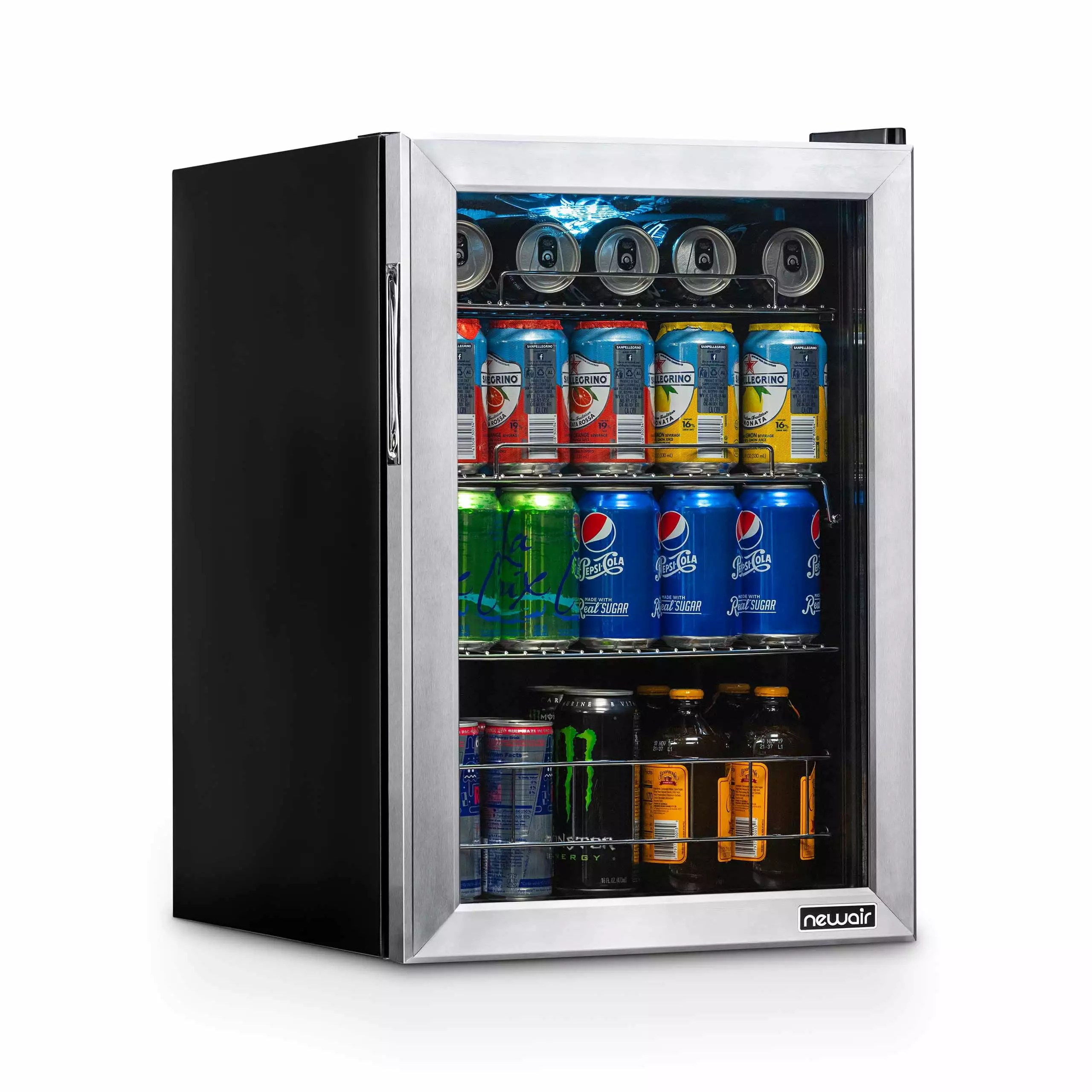 Newair 90 Can Beverage Refrigerator Cooler. Freestanding Small Mini Fridge in Stainless Steel for Home. Office or Bar