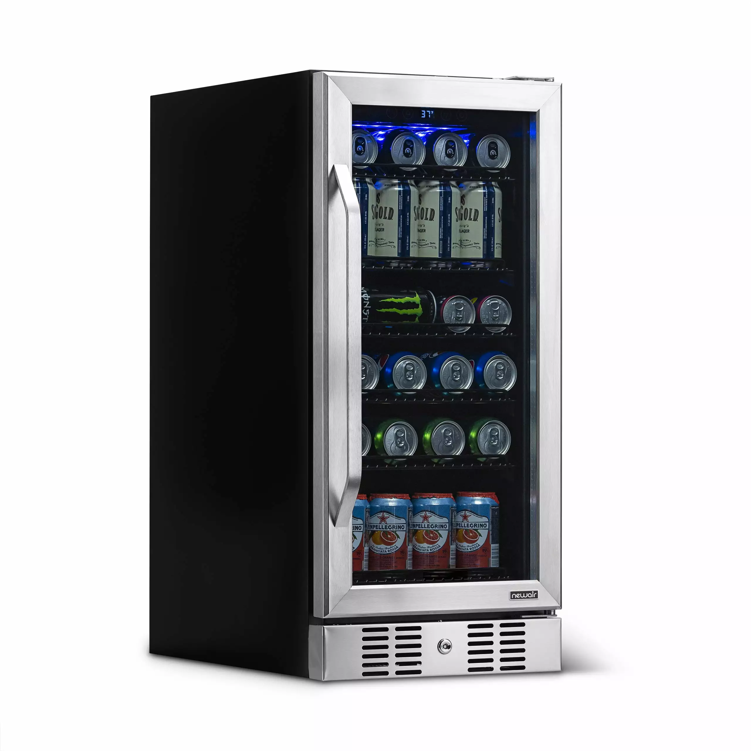 Newair 96 Can Beverage Refrigerator Cooler. Freestanding Small Mini Fridge in Stainless Steel for Home. Office or Bar