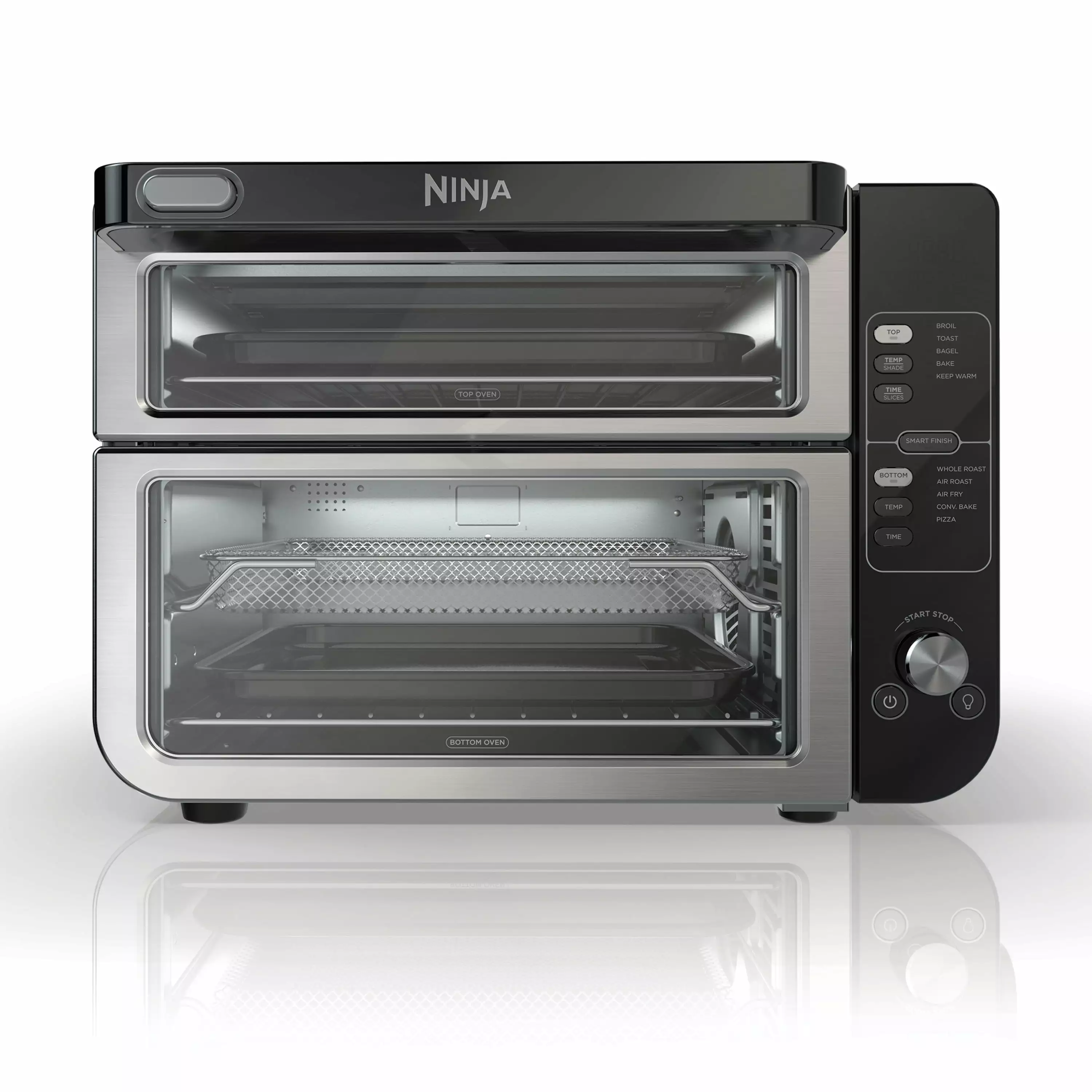 Ninja 10-in-1 Double Oven with FlexDoor. Rapid Top Oven. Convection and Air Fry Bottom Oven. Stainless Steel. DCT400