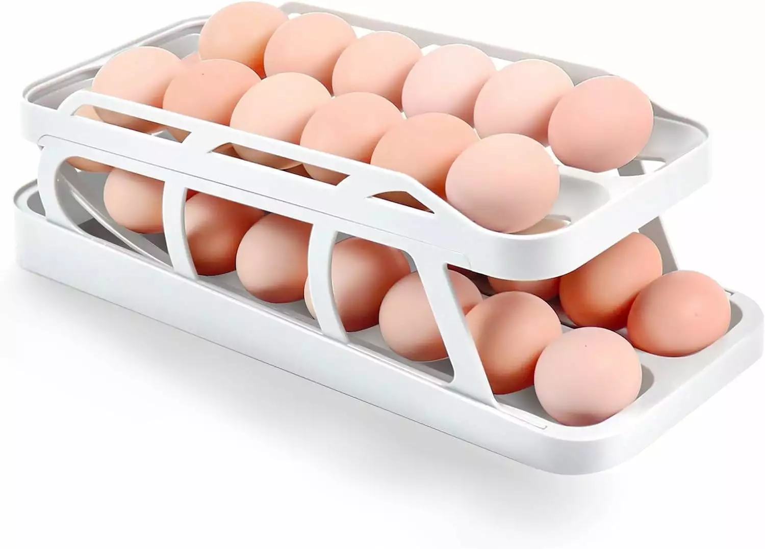 Niphanie Double Row Egg Holder for Refrigerator . Space-Saving Automatic Rolling Egg Dispenser and Organizer for Fridge Storage