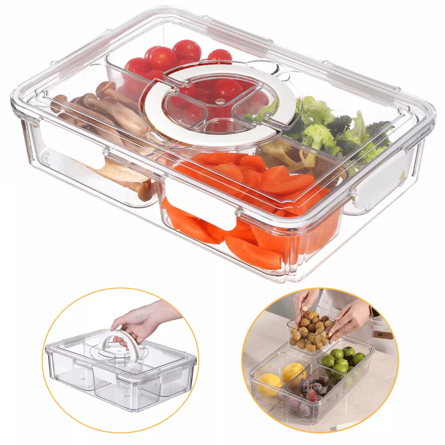 Nisorpa Fridge Organizer Bins. Transparent Refrigerator Organizer with Divided Serving Tray