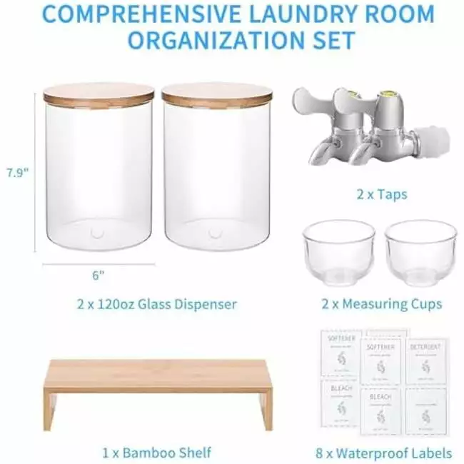 Nuegear TM57769 120 oz Glass Detergent Dispenser Set with Bamboo Lids - Pack of 2