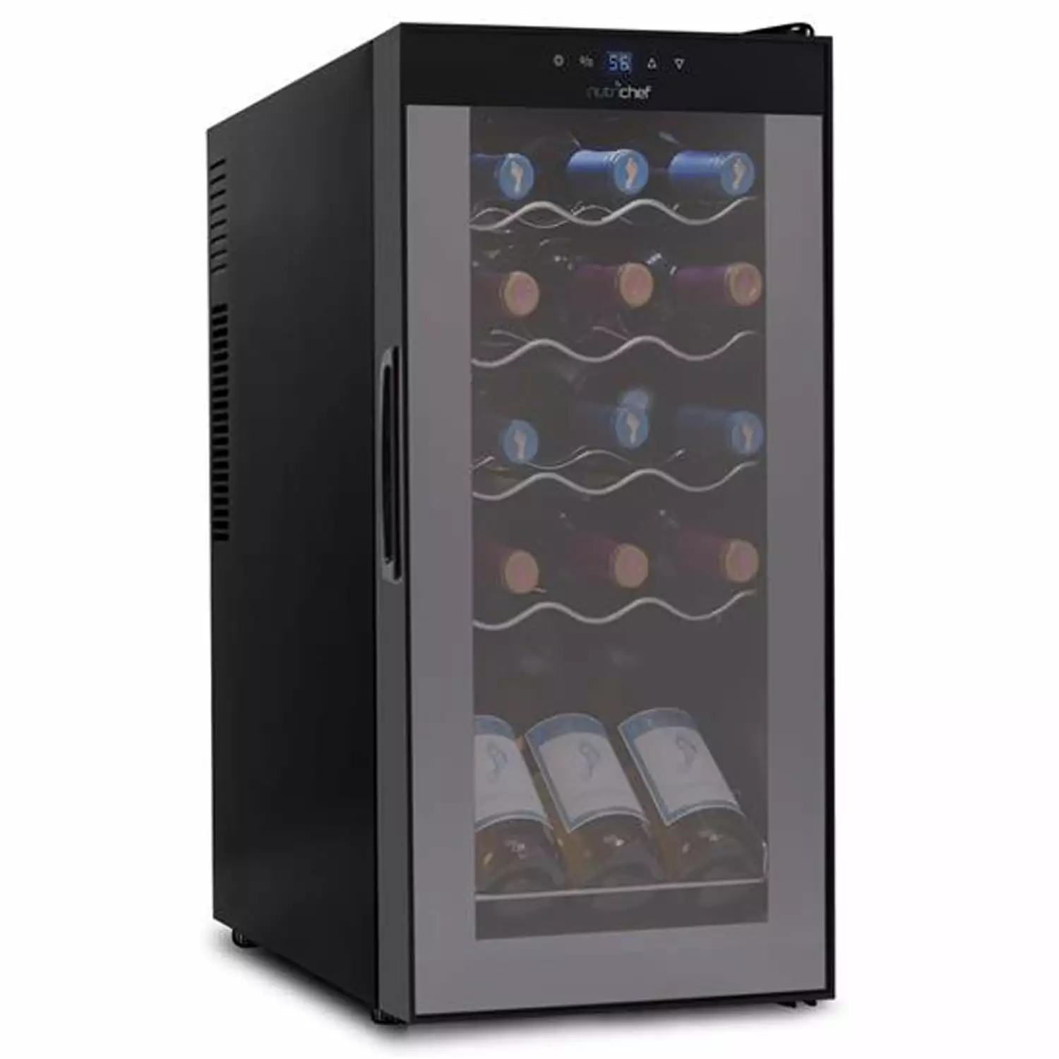 NutriChef PKCWC150 - Wine Chilling Refrigerator Cellar - Touch Button Control with Air Tight Seal. Contains Placement for Standing Bottles (15 Bottle Storage Capacity)