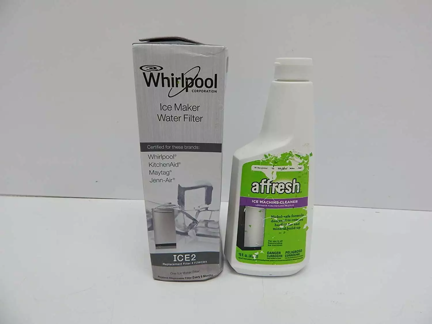 OEM Whirlpool Icemaker Water Filter F2WC9I1 ICE2 + Whirlpool Ice Cleaner 4396808 ;P#O455K5/U 7RK-B224477