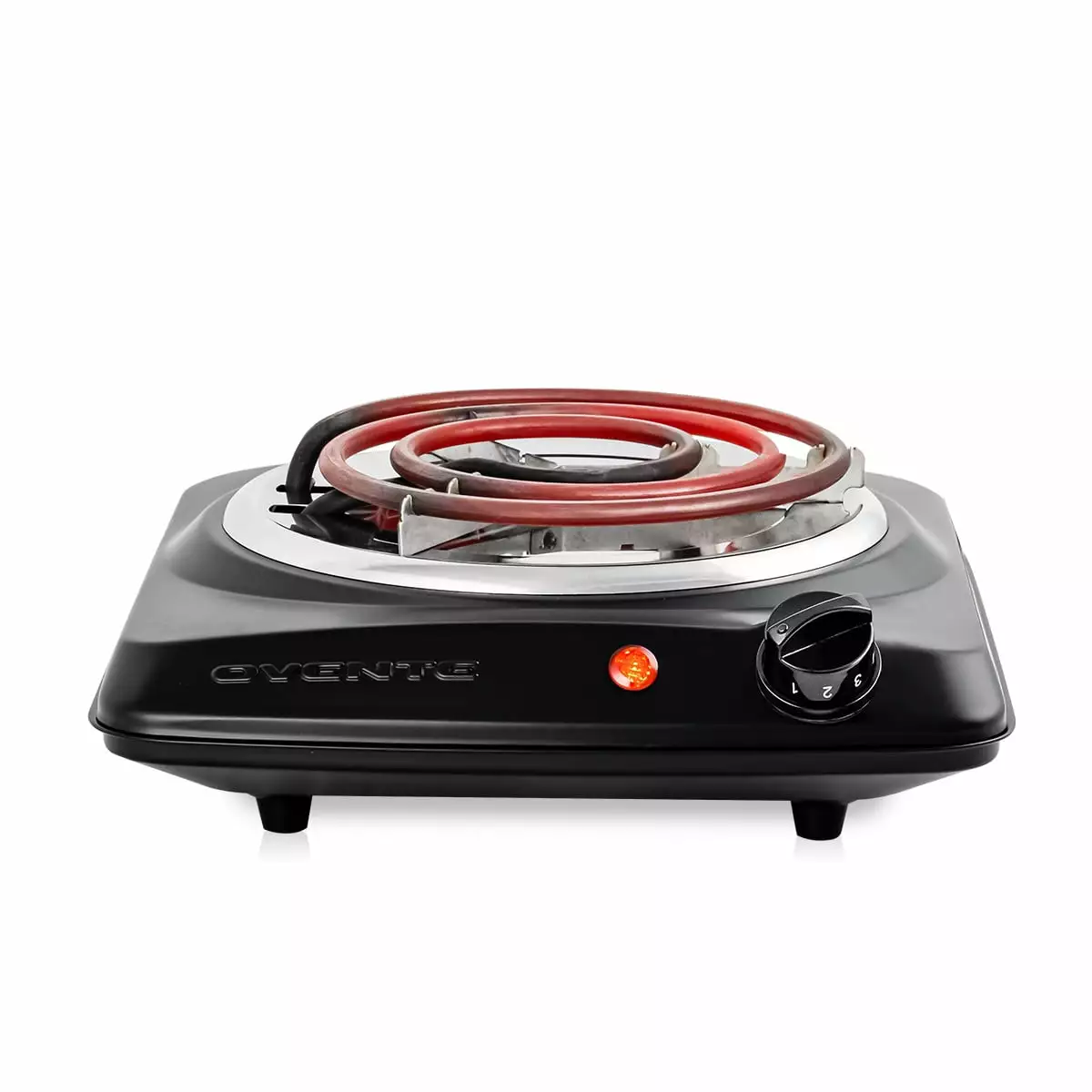 OVENTE Electric Countertop Single Burner. 1000W Cooktop with 6 Stainless Steel Coil. Black BGC101B