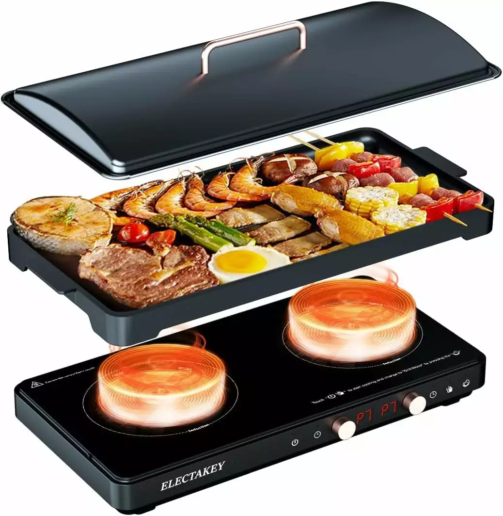 Open Box ELECTAKEY Induction Cooktop 2 Burner with Removable Cast Iron DF-21V19 - Black