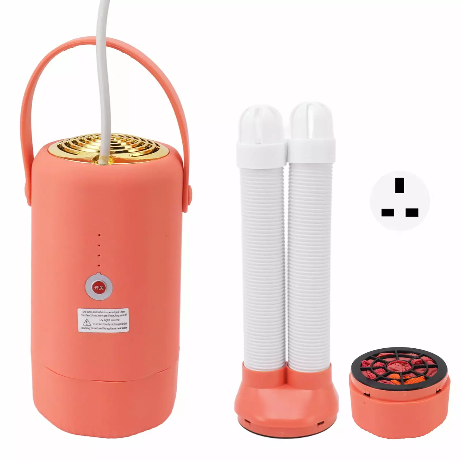 Orange Electric Portable Dryer Travel Clothes Dryer 4 Wind Speed Mini Small Dryer Machine with Shoe Attachment Suit Bag for Home Travel UK Plug 220V 400W LMZ