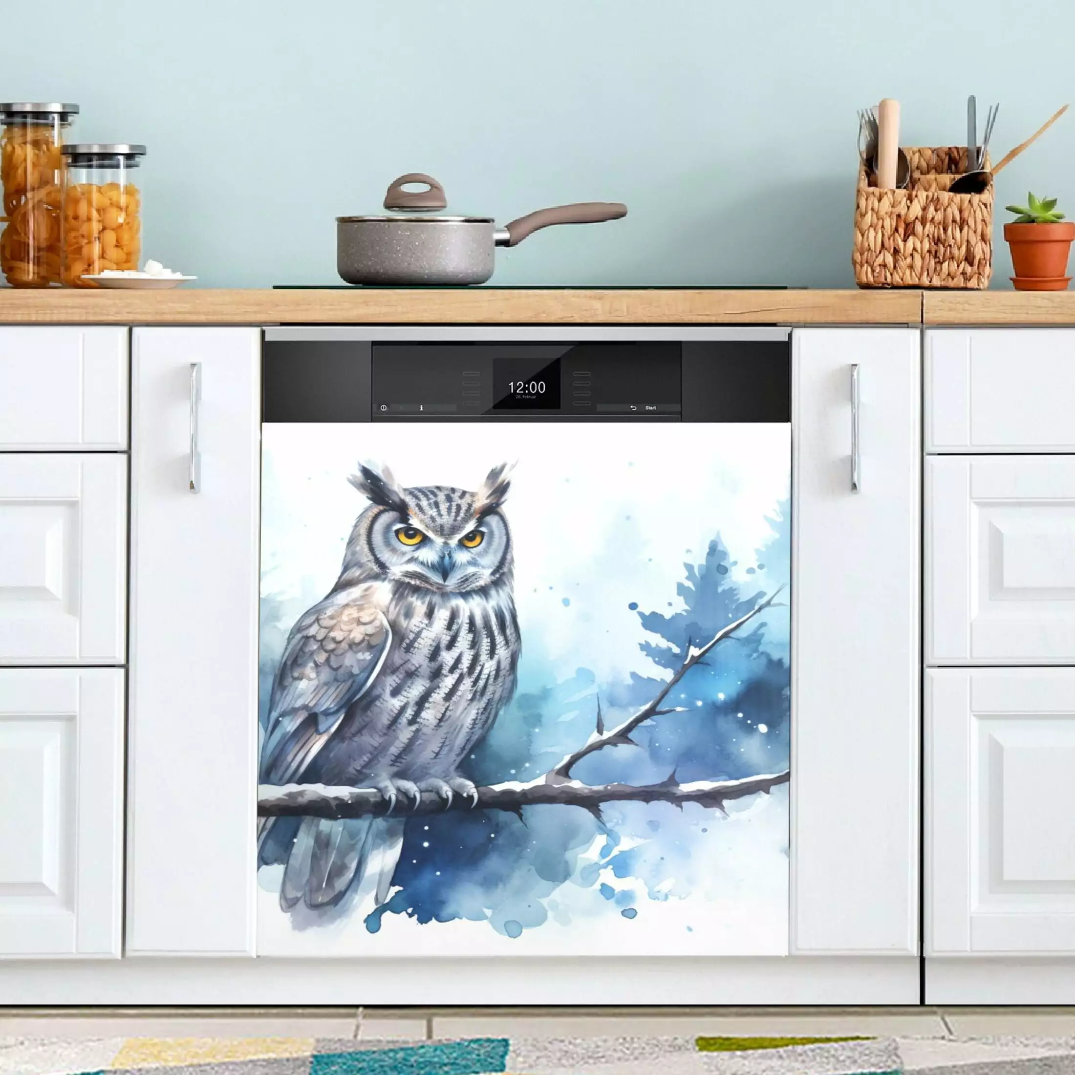 Owl on Tree Magnetic Dishwasher Cover Magnet Refrigerator Dishwashers Sticker Kitchen Decorative Art Panel Decal 23x26