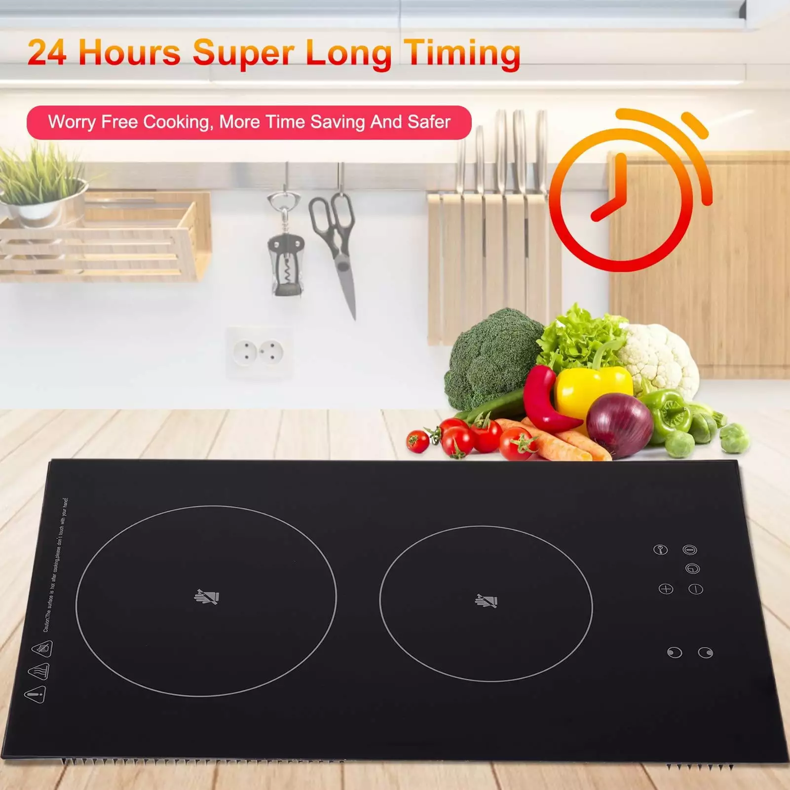 PWTOOL Induction Cooktop 2 Burner | 110V Vertical Electric Stove Top | Portable Ceramic Glass Countertop Induction Burner for Simmer. Steam. Slow Cook. Fry and Most Cookware