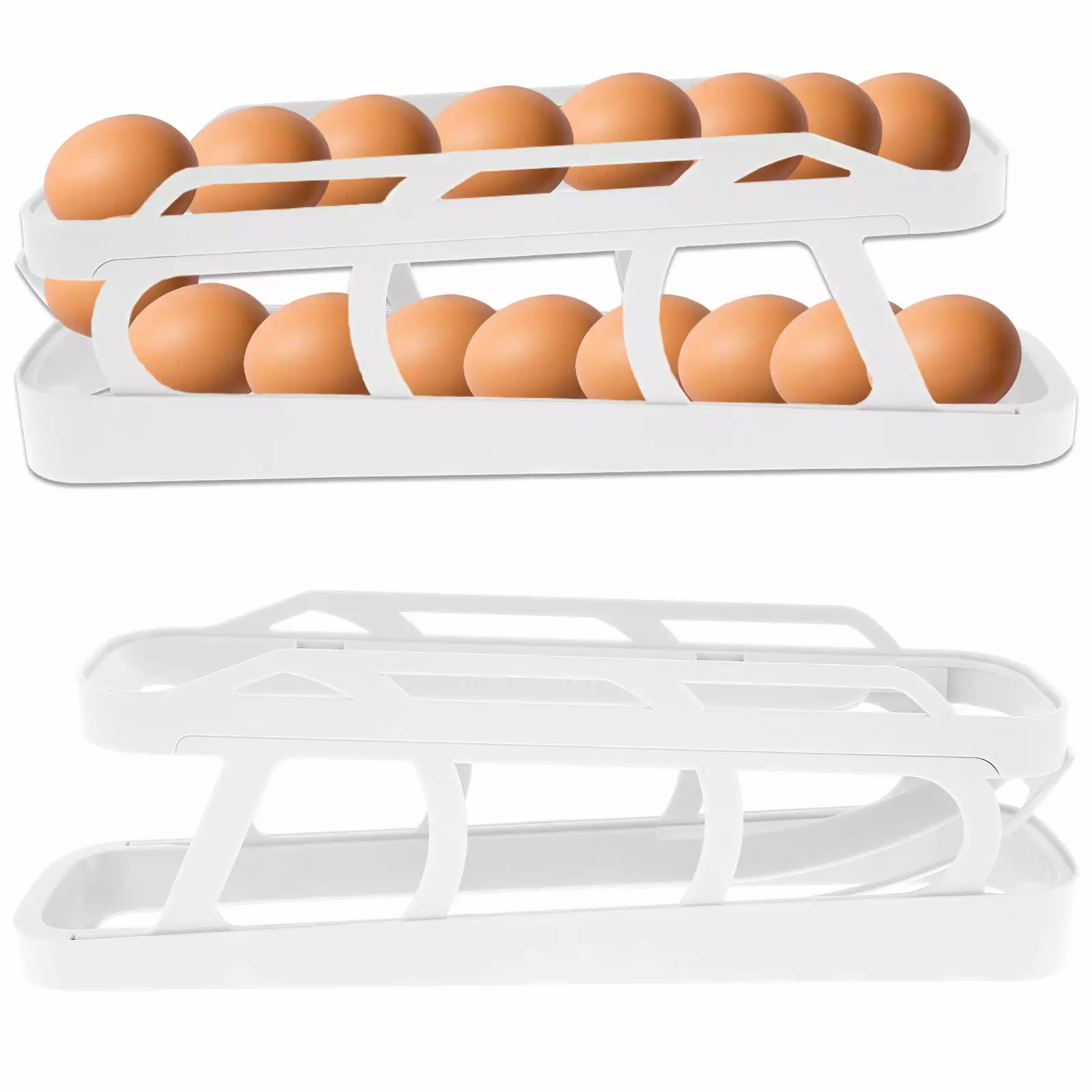 Pluokvzr Egg Roller rack.2-Layer Egg Roller rack Reusable automatic sliding egg Fresh Organizer home refrigerator Kitchen