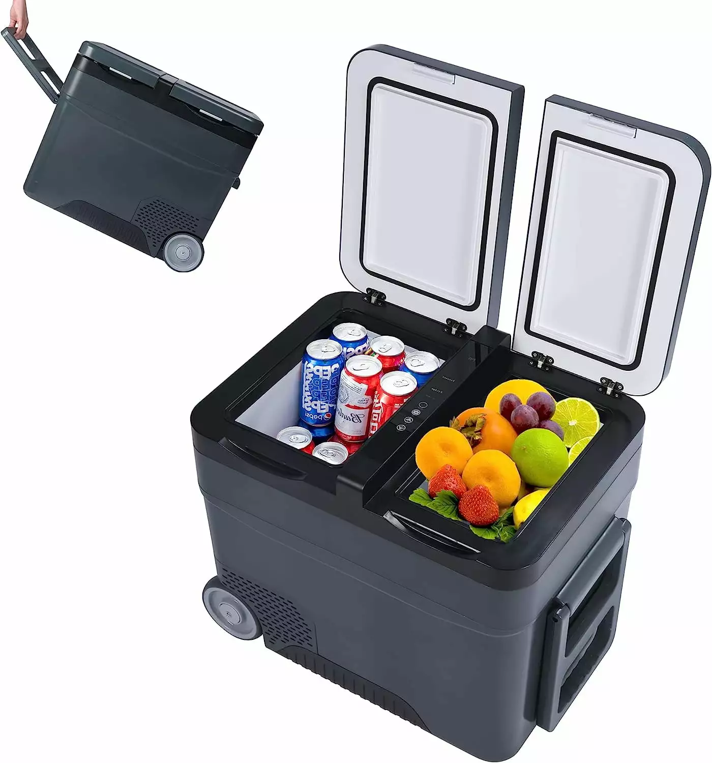 Portable Refrigerator for Car 42 Quart Portable Freezer with Dual Zone Car Fridge Individual Control 12V/24V DC RV Car Cooler for Truck.Boat.Travel and Camping