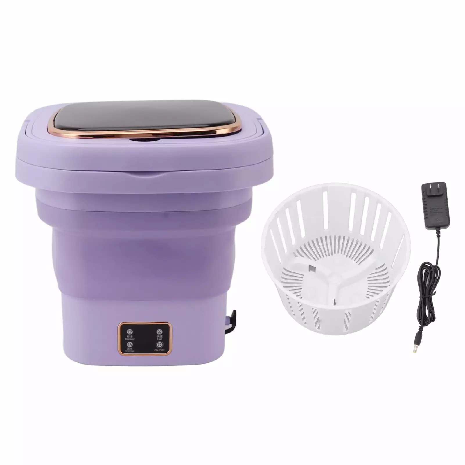 Portable Washing Machine 9L Automatic Small Foldable Bucket Washer for Dormitories Travel Business Trip US Plug 100?240V Purple