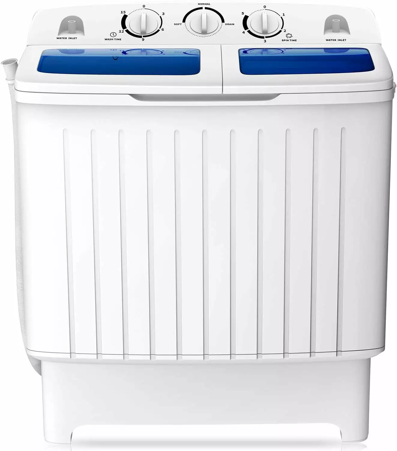 Portable Washing Machine. Twin Tub 20 Lbs Capacity. Washer(12 Lbs) and Spinner(8 Lbs). Durable Design. Timer Control. Compact Laundry Washer for RV. Apartments and Dorms. Blue+White