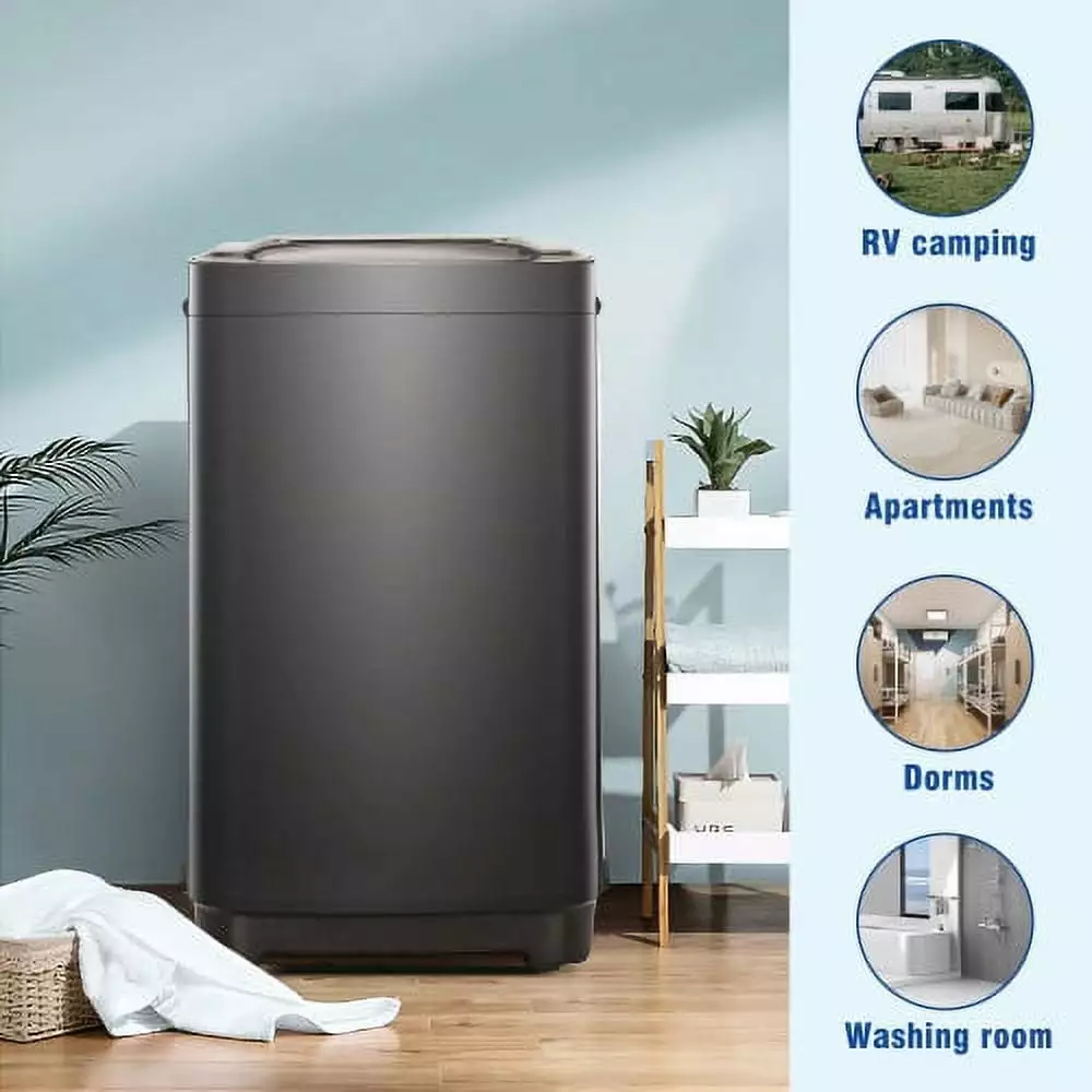 Portable Washing Machine. ZPL 15.4lbs Full Automatic Washer. Laundry Washer and Spinner Combo. 2 in 1 Compact Washing Machine with 8 Water levels 10 programs. for Apartment Dorms RV