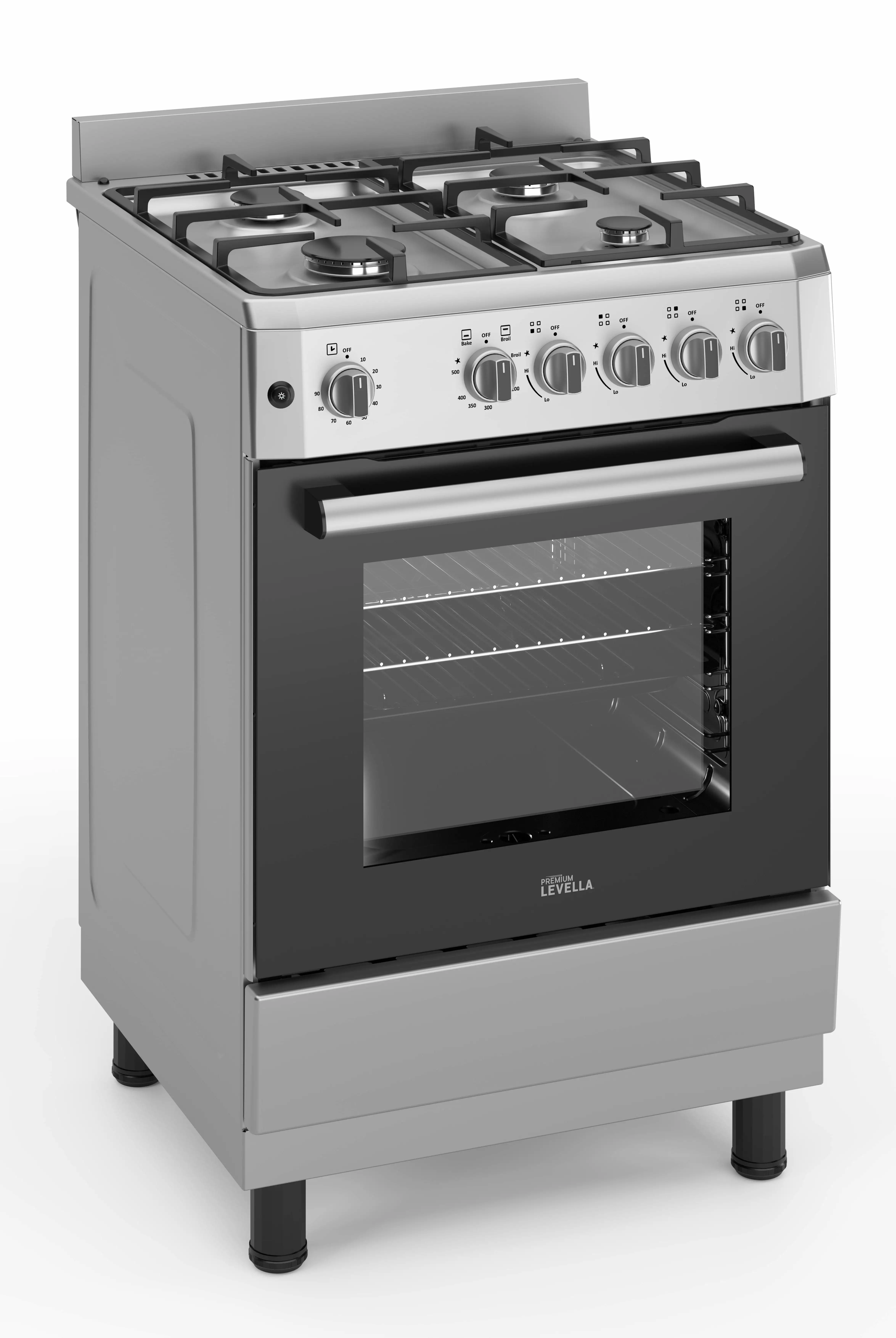 Premium Levella 24 Freestanding Gas Range with 4 Burners and 2.7 Cu. Ft. Oven Capacity in Stainless