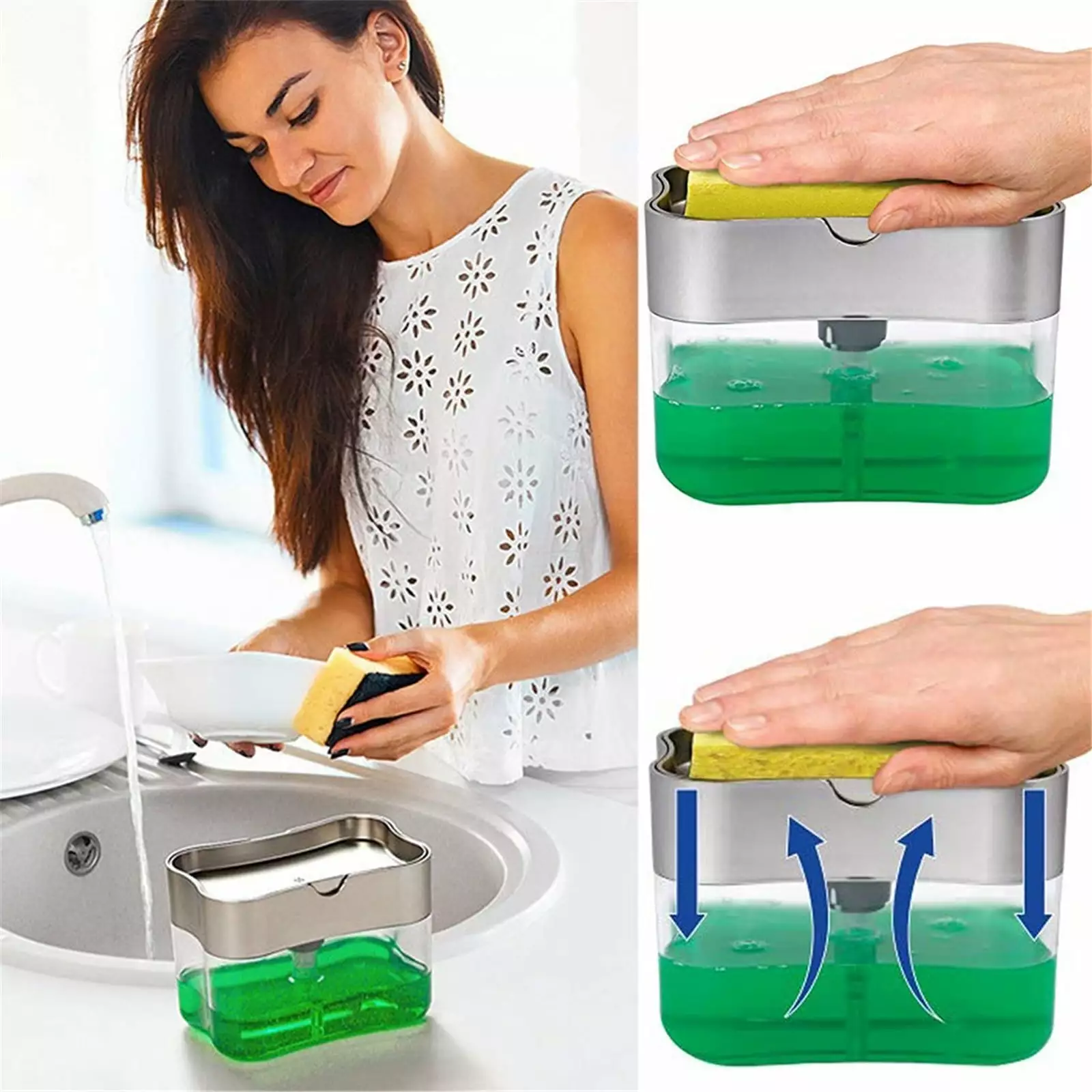 QUYUON Bakeware Clearance Sale Press Soap Box Kitchen Automatic Dispenser Detergent and Liquid Box Sponge Brush