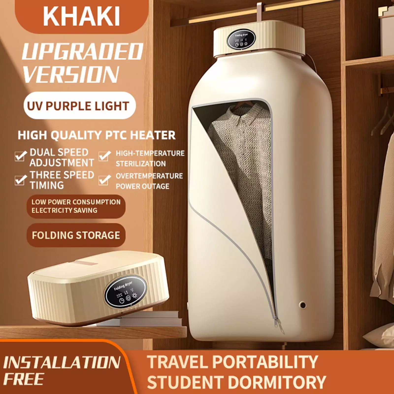 RKZDSR Portable Laundry Dryer. Multifunctional Portable Dryer Machine. 2 Gear Adjustable Mini Indoor Clothes Dryer With Dryer Bag