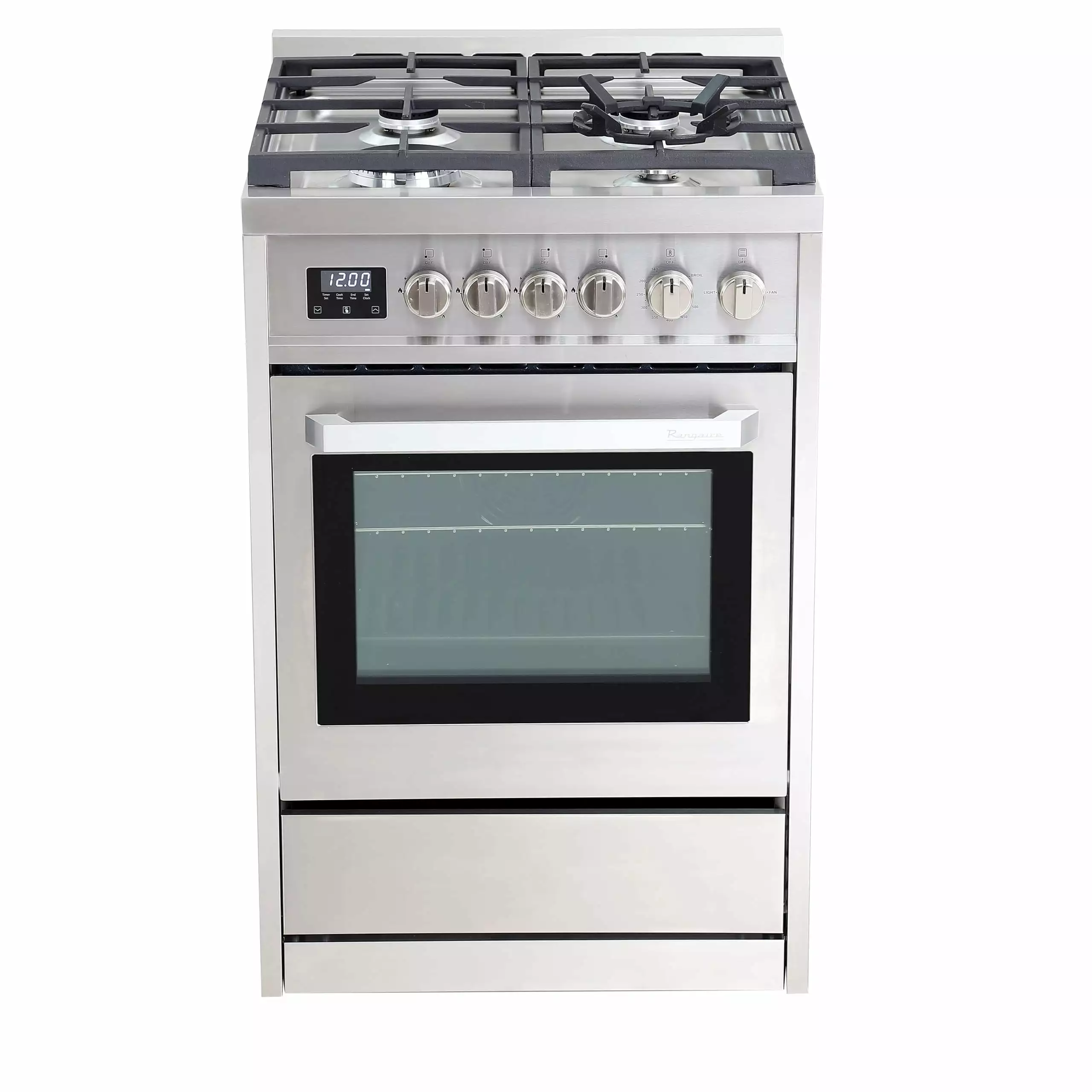 Rangaire RRG241TS 24 Gas Range Oven with Timer - Stainless Steel. Sealed Burners. Convection Fan. Easy Reach Racks