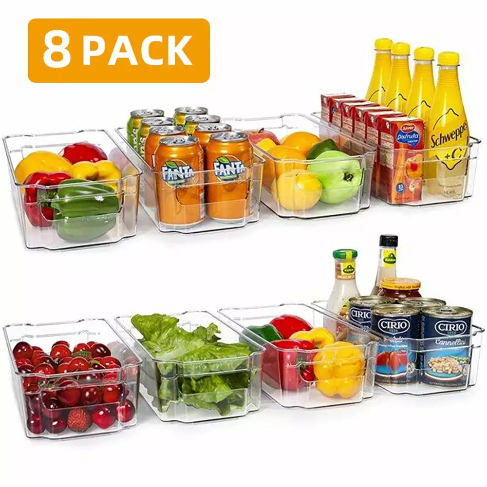 Refrigerator Organizer Bins - 8pcs Clear Plastic Bins for Fridge. Freezer. Kitchen Cabinet. Pantry Organization. BPA Free Fridge Organizer. 12.5 Long. Wepsen