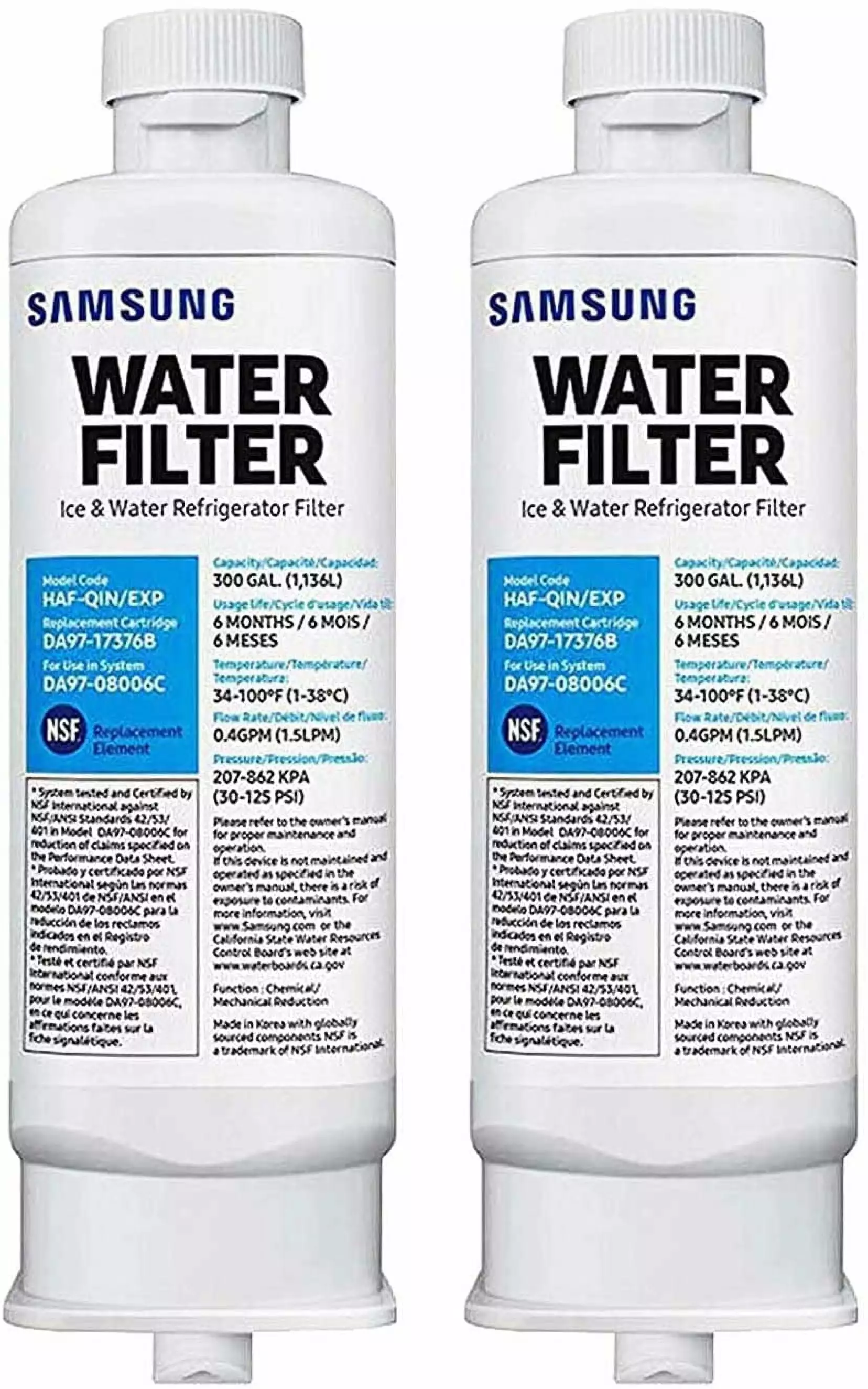 Replacement for DA97-17376B. DA97-08006C. HAF-QIN. HAF-QIN/EXP Refrigerator Water Filter 2 PACK