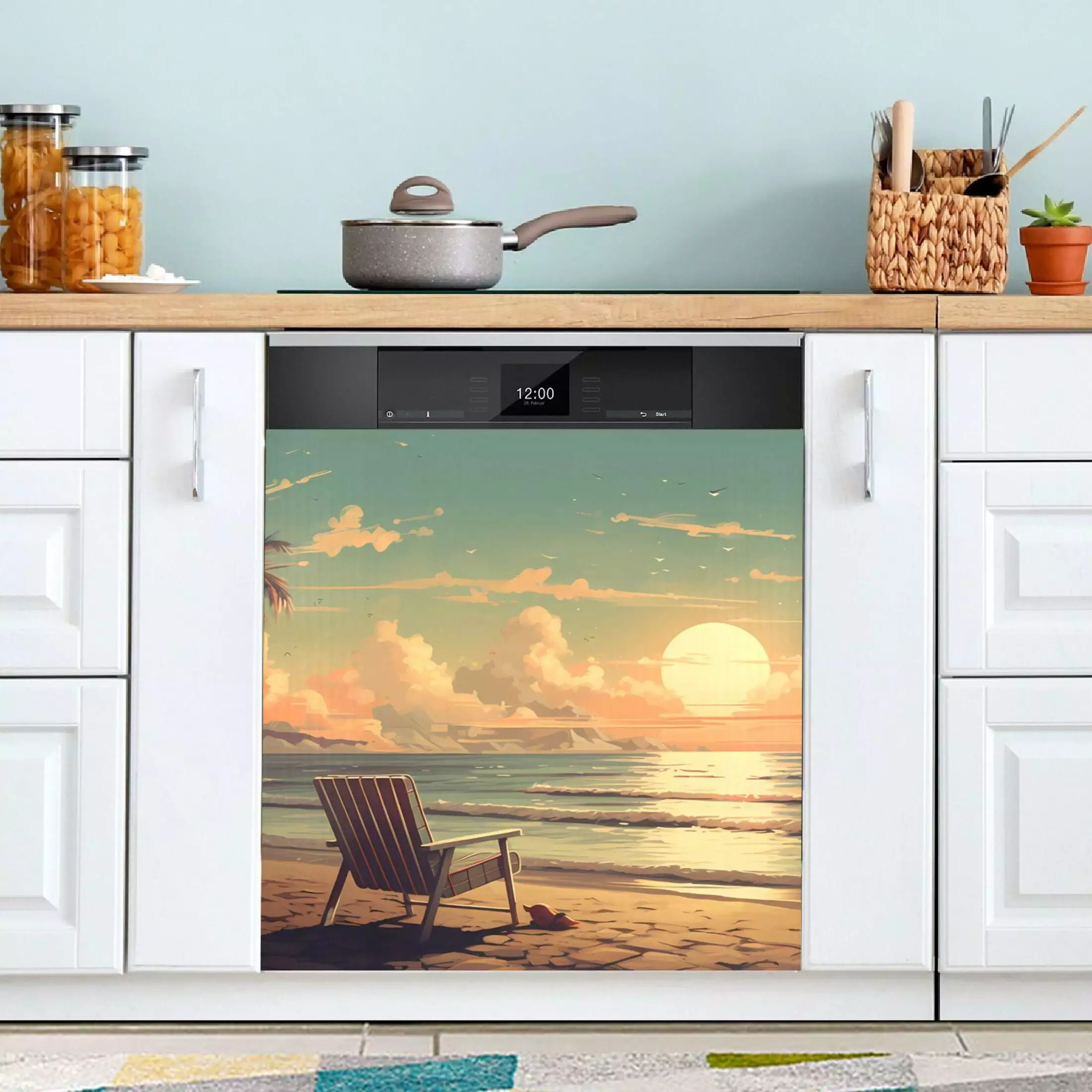 Retro Sunset Beach Magnetic Dishwasher Cover Magnet Refrigerator Dishwashers Sticker Kitchen Decorative Art Panel Decal 23x26