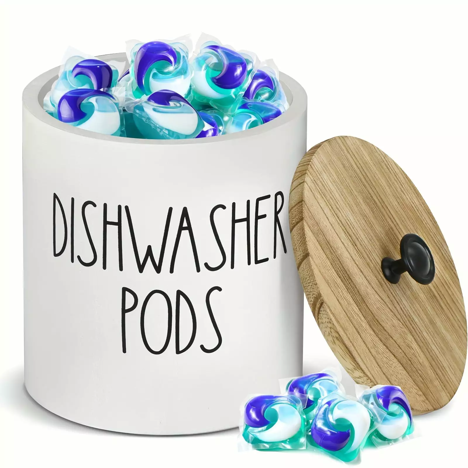 Rustic Round Dishwasher Pod Holder. Dishwasher Tablet Container for Kitchen Decor and Accessories. Bamboo Laundry Detergent Pods Container with Lid Laundry Detergent Storage