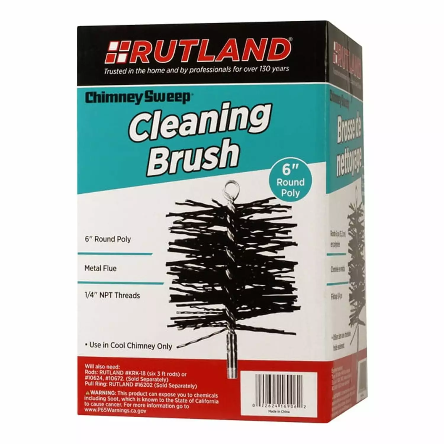 Rutland Chimney Sweep 16906 Round Poly Cleaning Brush. 6 D. Black