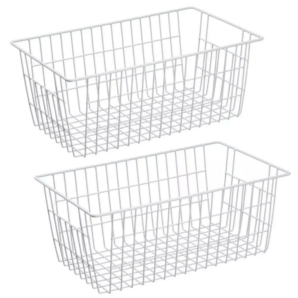 SANNO Stackable Wire Storage Baskets Chest Freezer Baskets Farmhouse Organizer Large Organizer Bins Pantry Organization Storage Bins Rack with Handles-Set of 2. 15.7