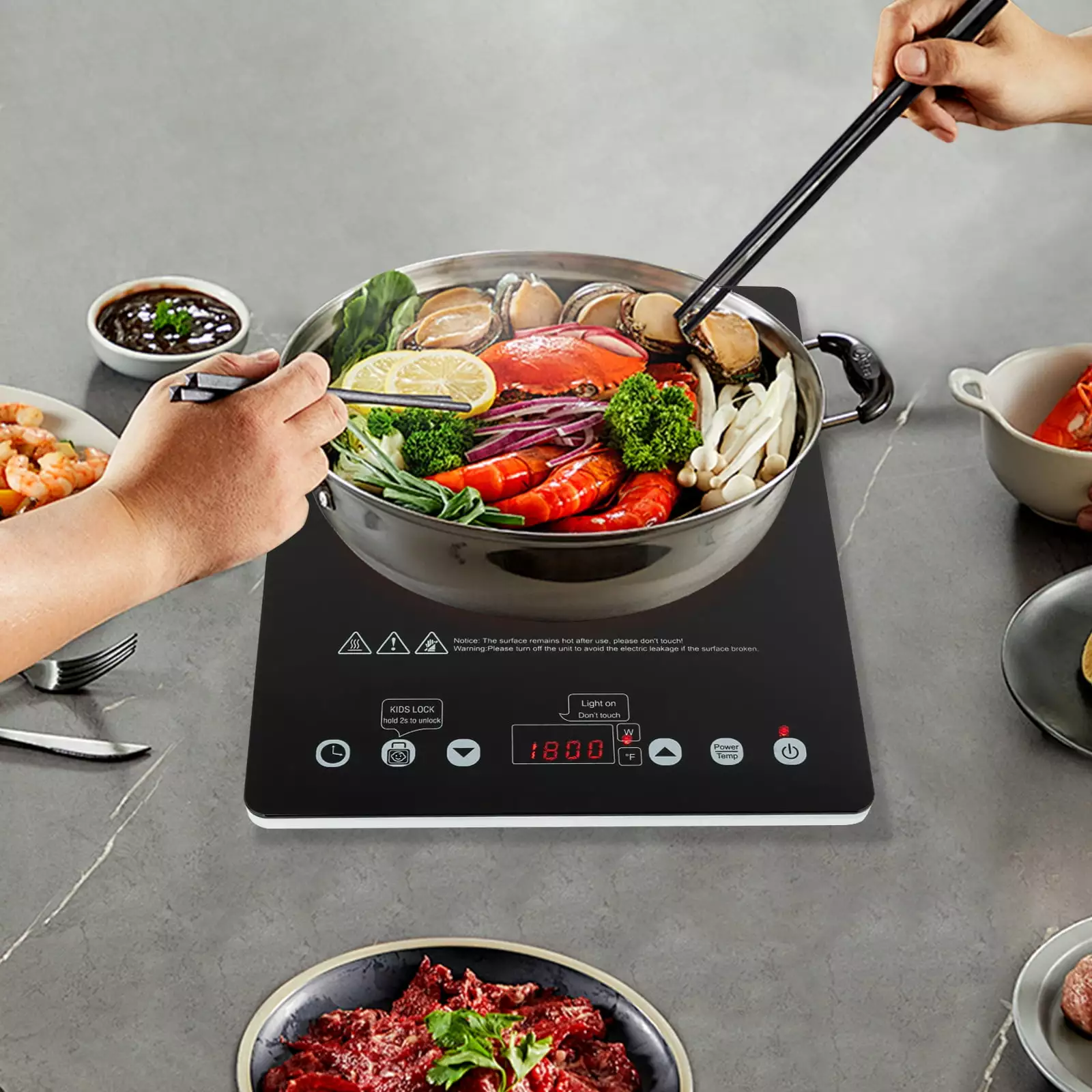 SHZICMY 1.8KW Portable Electric Cooktop. 110V Single Burner Stove Top with LED Touch Control.Kids Lock and Timer