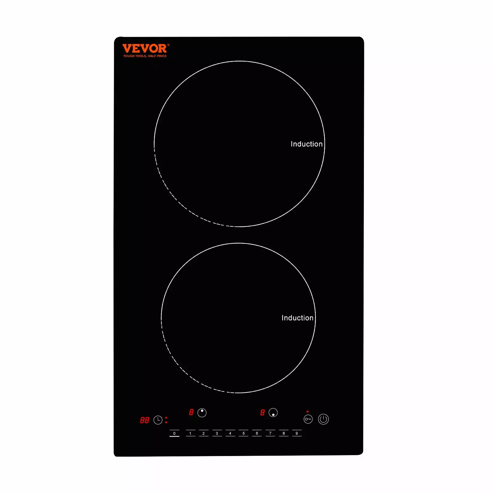 SKYSHALO 12 Electric Cooktop. 1800W 2 Burners Ceramic Glass Stove Top Touch Control Built-in Magnetic Cooktop w/ 9 Heating Level Child Lock & Over-Temperature Protection