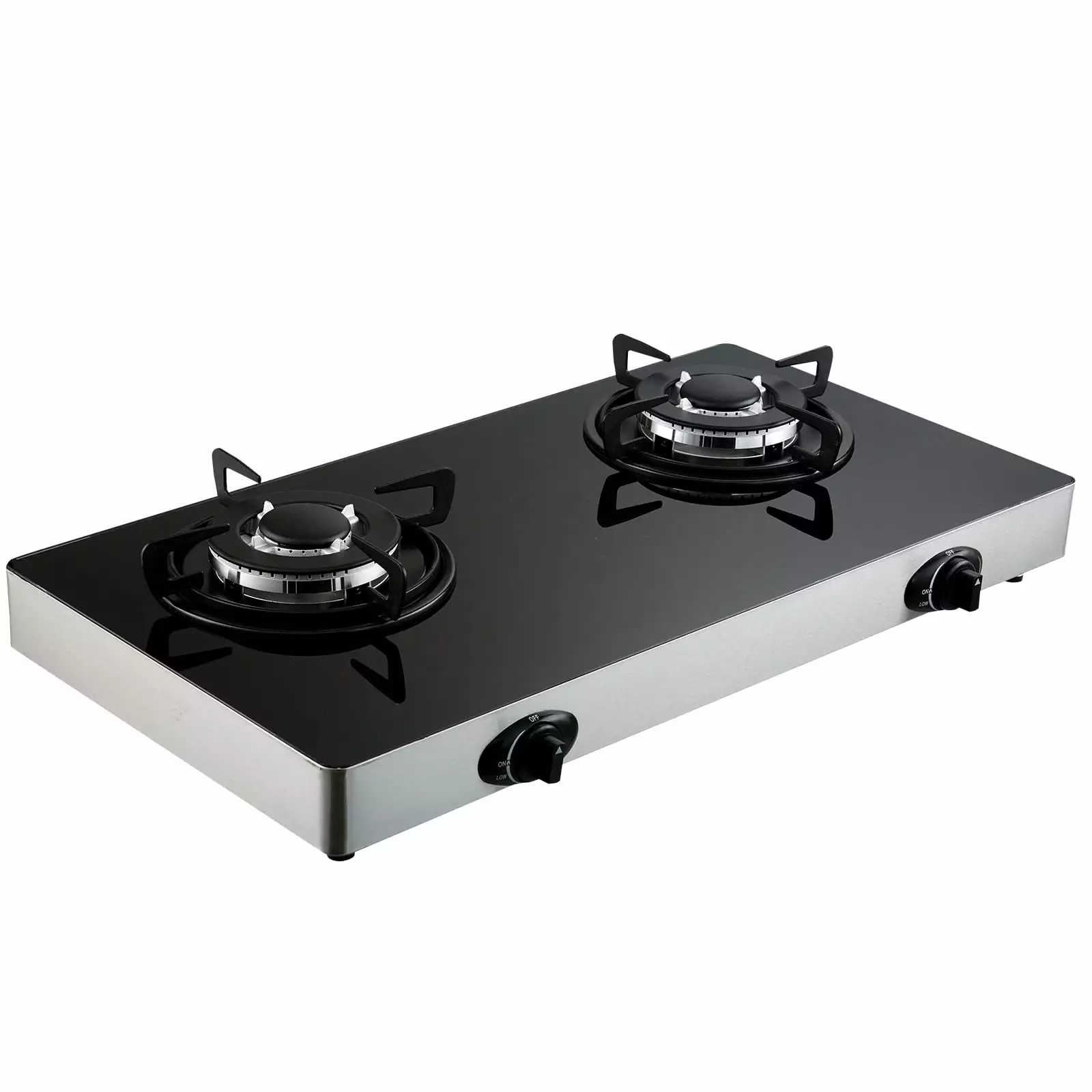 SKYSHALO 28 2 Burners Gas Cooktop Tempered Glass Countertop Cooktop with Pulse Electronic Ignition Max 10100BTU