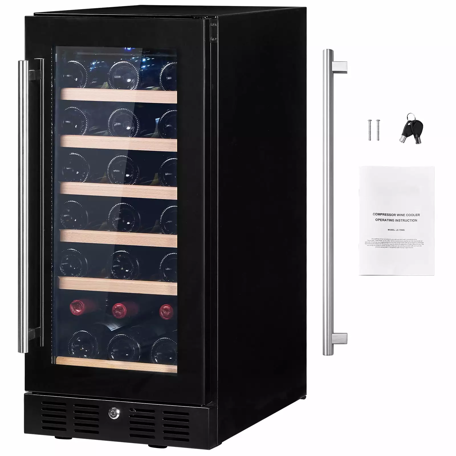 SKYSHALO 30 Bottle Wine Fridge Stainless Steel Wine Cooler with LED Light and Lock