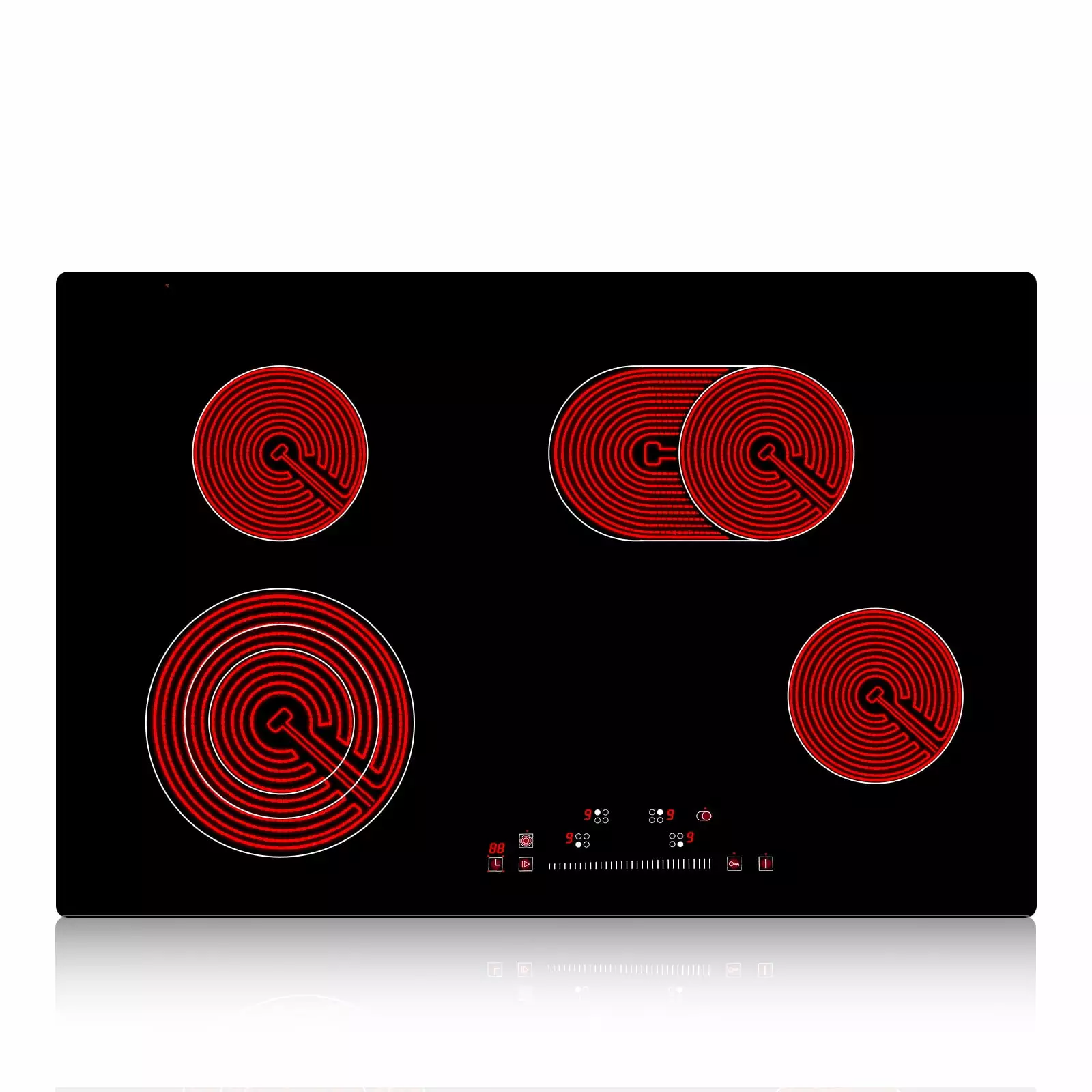 SKYSHALO 7200W Electric Ceramic Cooktop. 30 4 Burners Built-in Countertop Burners Cooker Touch Sensor Control. Overheat Protection. Child Lock. 220-240V (NO Plug)