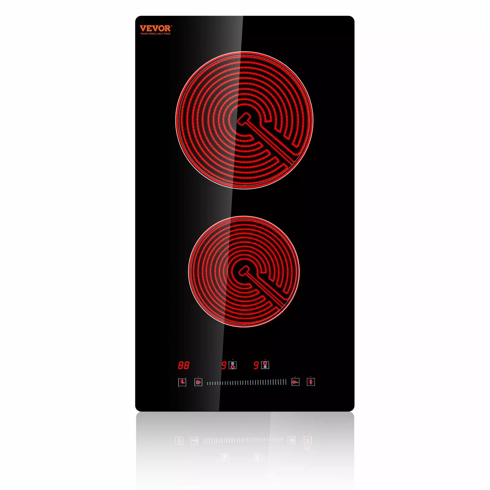 SKYSHALO Double Electric Cooktop. 220-240V 1800W 20 Inch Built-in Electric Stove Ceramic Cooktop w/Touch Screen. 9 Levels Settings.Overheat Protection w/ US Plug