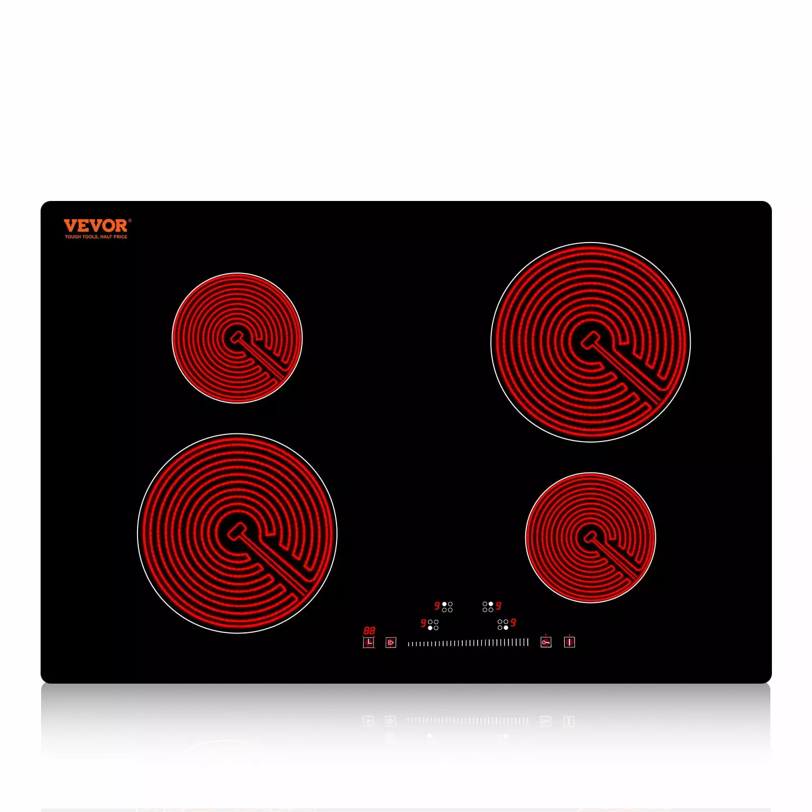 SKYSHALO Electric Ceramic Cooktop. 23 6000W 4 Burners Built-in Countertop Burners Cooker Touch Sensor Control. Overheat Protection. Child Lock. 220-240V (NO Plug)