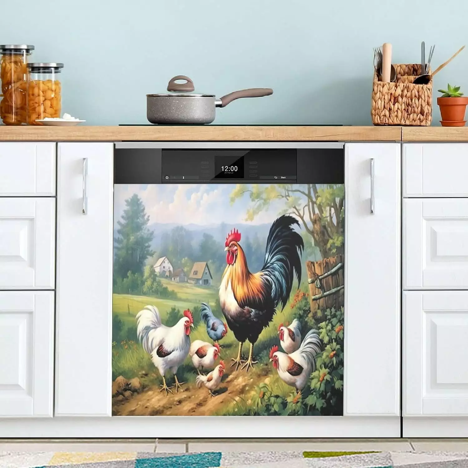 SKYSONIC Country Rooster Dishwasher Magnet Cover Dishwasher Front Door Cover Magnet Sticker. Trimmable Refrigerator Dishwasher Magnetic Decals Kitchen Appliance Decor 23 x 26 Inches