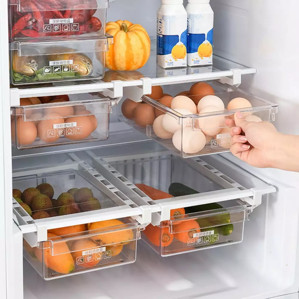 SPRING PARK Plastic Refrigerator Food Egg Storage Box Rack Fridge Drawer Shelf Kitchen Organizer