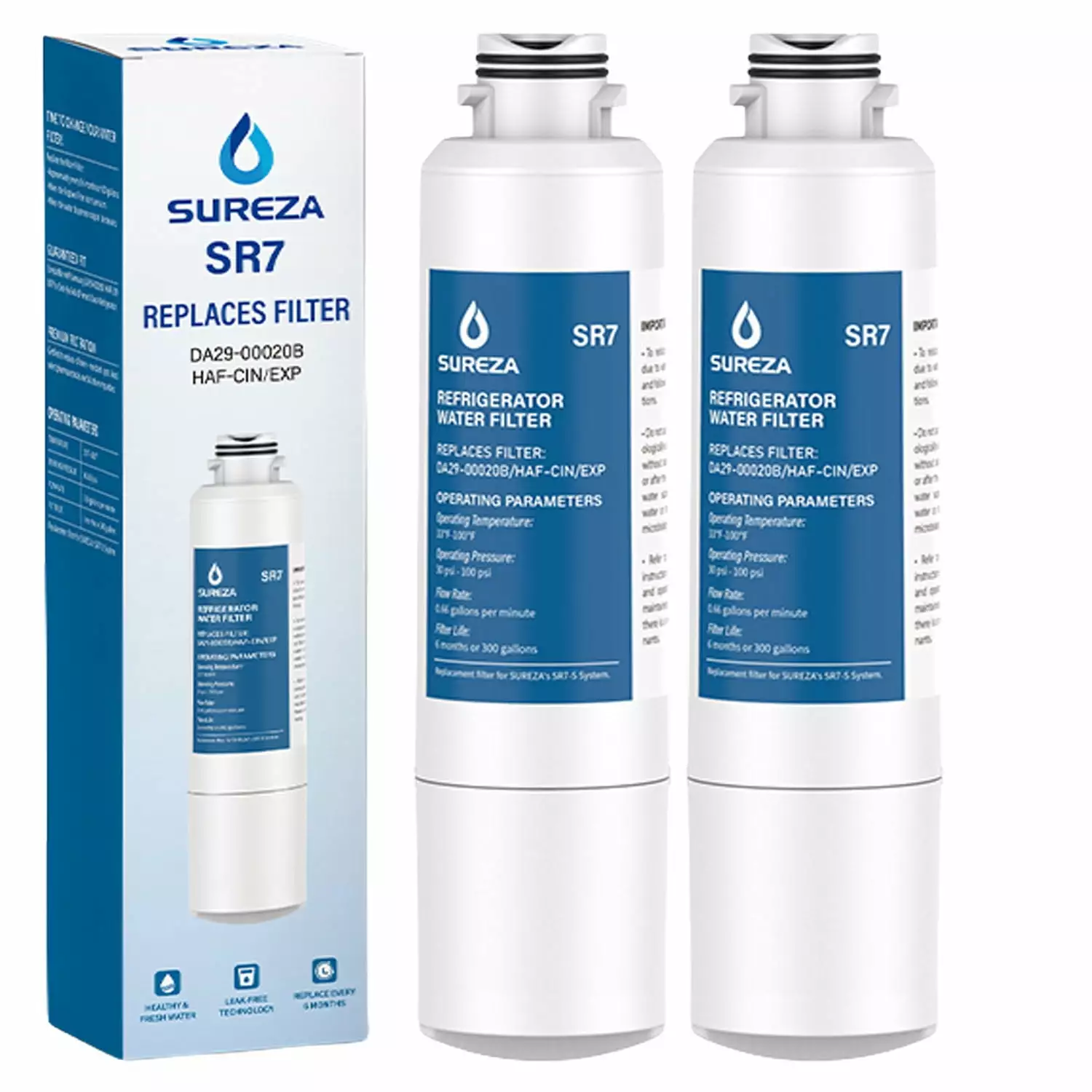 SUREZA Filters DA29-00020B Refrigerator Water Filter Compatible with Samsung DA29-00020A/B. DA29-00020B-1. HAF-CIN/EXP. 46-9101. RF4267HARS. RF25HMEDBSR. RF28HMEDBSR. RS25J500DSR. 2 Pack