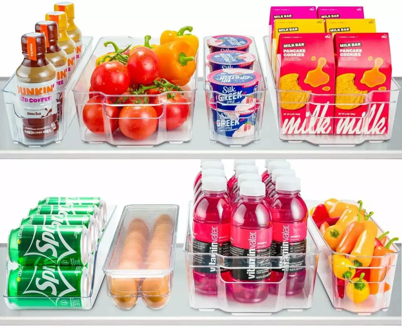 Set Of 8 Refrigerator Pantry Organizer Bins - Clear Food Storage Baskets for Kitchen. Countertops. Cabinets. Fridge. Freezer. Bedrooms. Bathrooms - Stackable Plastic Household Storage Containers