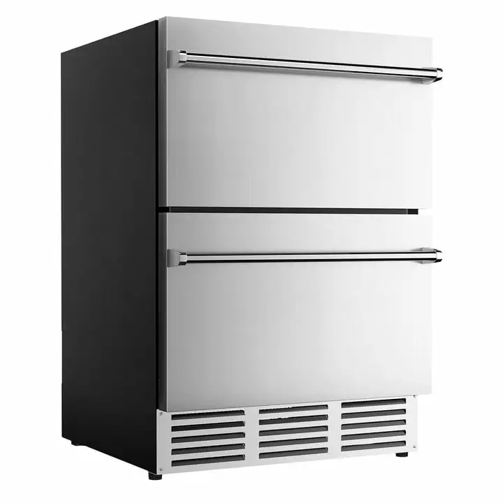 Simzlife 4.9Cu.ft. Double Drawer Undercounter Freestanding Stainless Steel Beverage Refrigerator.24.61 in W. 34.25 in H