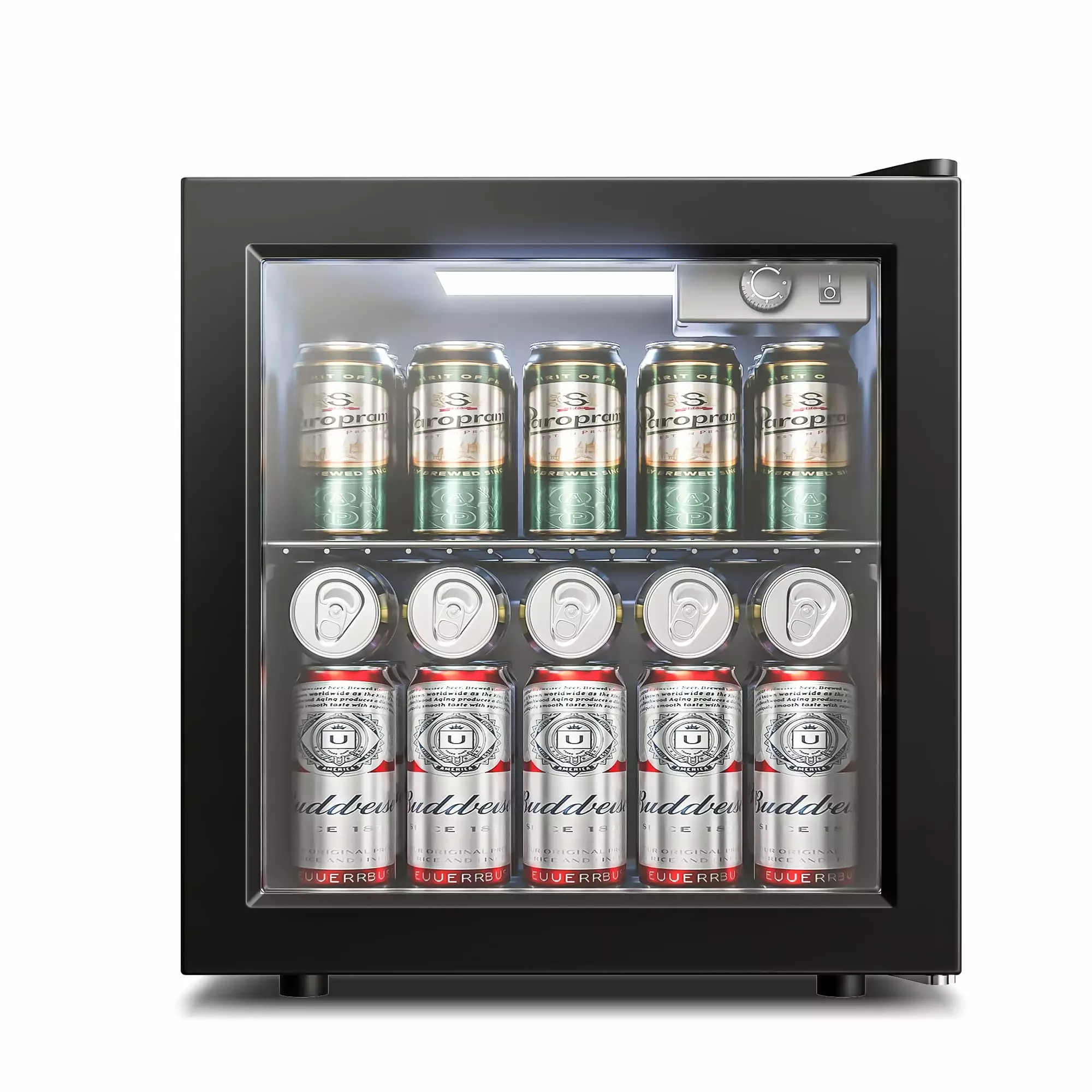 Simzlife 55 Can Beverage Refrigerator and Cooler with Single Glass Door. 16.3 in W. 18.5 in H