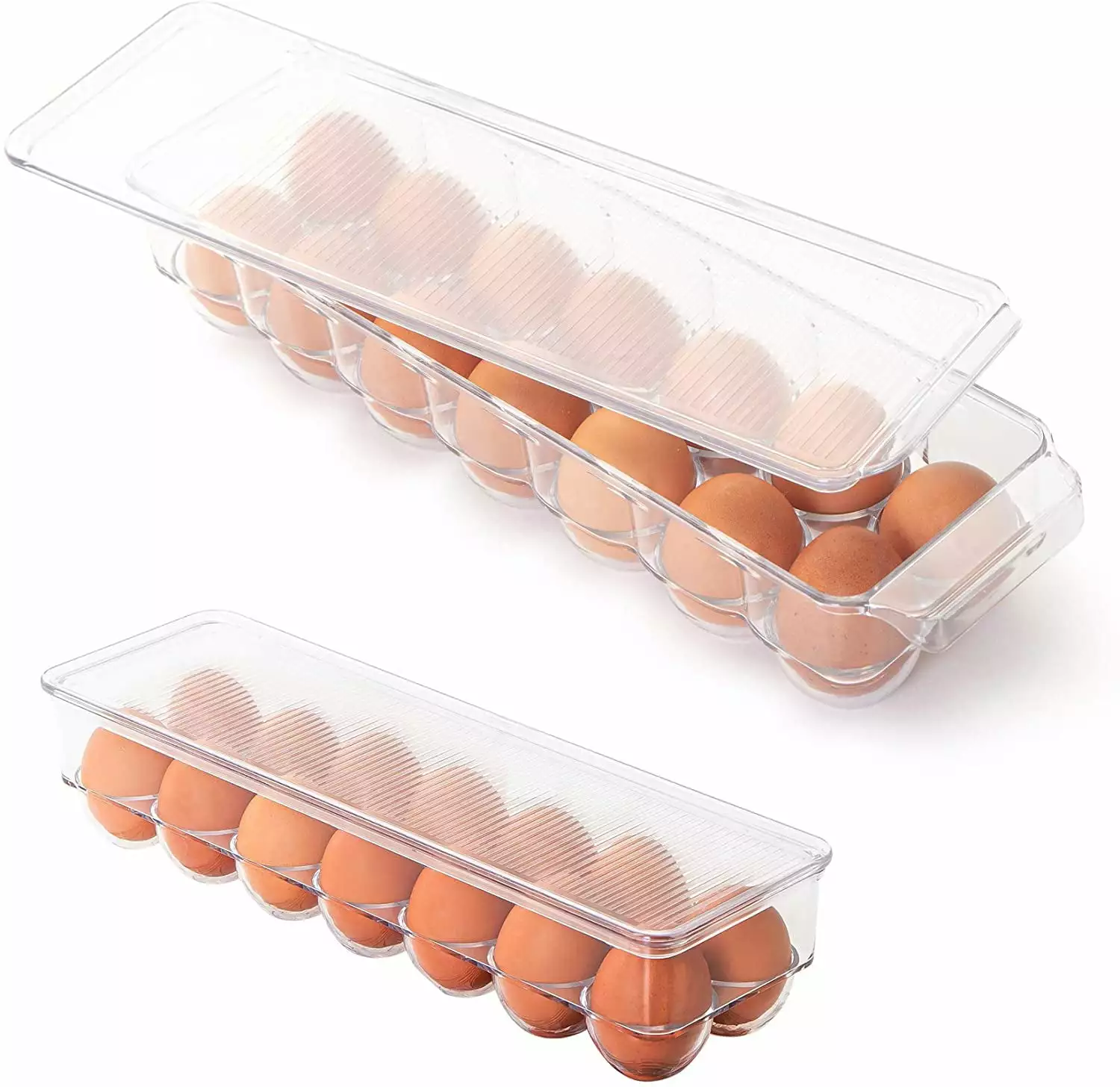 Smart Design Stackable Refrigerator Egg Storage Bin with Handle - 18 Egg Container - 2-Pack - BPA Free - Freezer Safe - Fridge. Pantry. Home. Organizer - 6 x 12 Inch