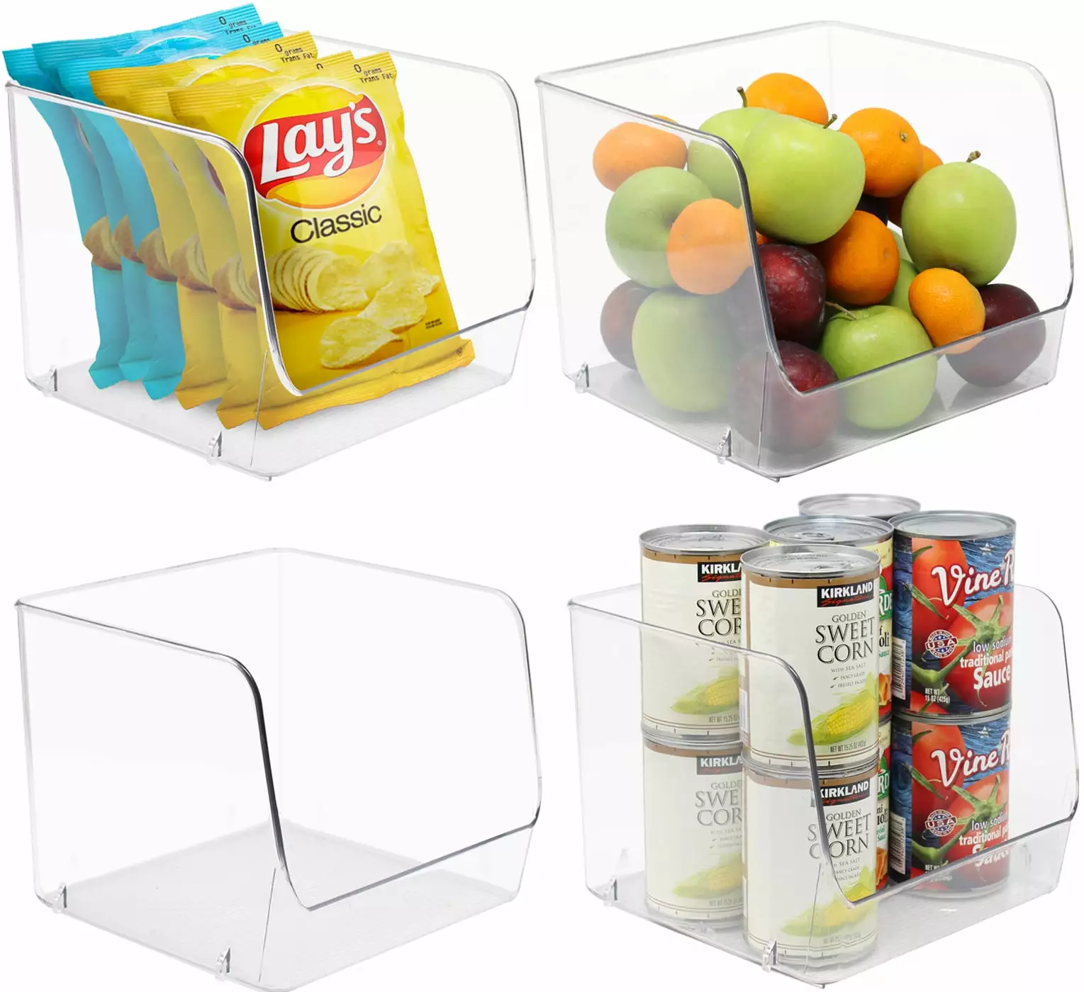 Sorbus Open Plastic Storage Bins Clear Pantry Organizer Box Bin Containers for Organizing Kitchen Fridge. Food. Snack Pantry Cabinet. Fruit. Vegetables. Bathroom Supplies (4-Pack)